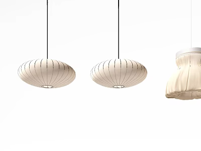Modern Pendant Lights With Round Linen Shades And Pleated Design Details 3d model