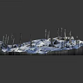 Snow Covered Terrain With Scattered Dead Tree Trunks And Frozen Landscape Features