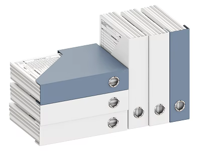 Stacked Blue And White Ring Binders With Metal Rings And Label Inserts 3d model