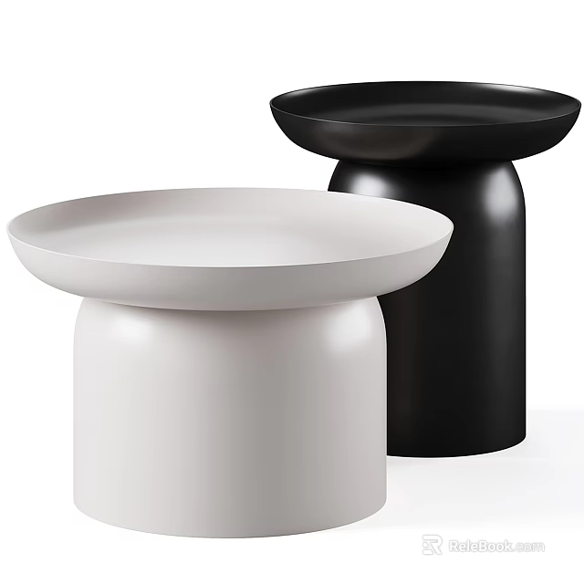 White and Black Modern Coffee Tables with Round Tops and Domed Bases 3d model 