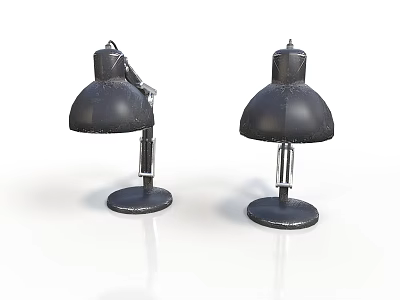 Two Stylish Black Minimalist Table Lamps On White Reflective Surface 3d model