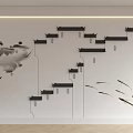 Chinese Style Sofa Background Wall With Ink Art Architecture And Fish