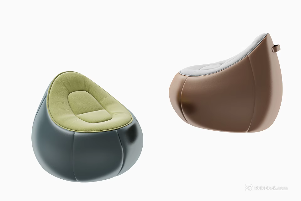 Modern Bean Bag Chairs in Green Black and Brown Colors for Comfortable Living Space 3d model 