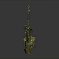Artistic Green Plant Sculpture With Twisted Trunk And Yellow Dangling Flowers