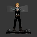 Blonde Character In Black Outfit Standing On Glowing Rune Base Emitting Blue Lightning From Hands