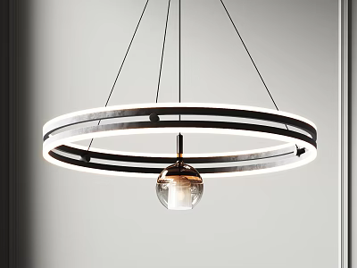 Modern Double Circular Ring Chandelier With Black Metal Frame And Glass Globe For Interior Decor 3d model