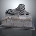 Artistic Carved Stone Lion Sculpture with Detailed Mane Resting on Pedestal Base