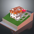 Two Story Residential Building With Red Roof Frame White Walls And Green Lawn