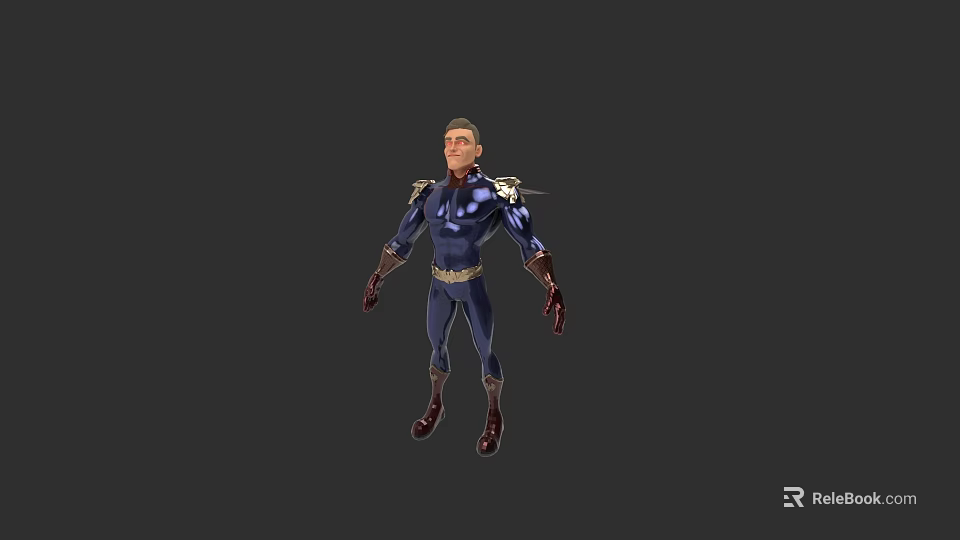 Male Game Character In Blue Uniform With Gold Shoulder Decorations And Red Gloves 3d model 