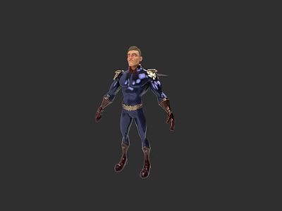 Male Game Character In Blue Uniform With Gold Shoulder Decorations And Red Gloves 3d model