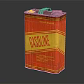 Red And Yellow Gasoline Can With Brown Lid Handle Two Gallons Flammable Warning Label