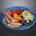 Traditional English Breakfast Plate With Sausage Bacon Eggs Mushrooms Beans And Toast