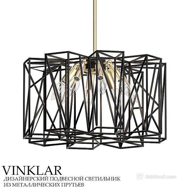 Sleek Modern Chandelier With Black Geometric Metal Frame And Clear Crystal Accents 3d model 