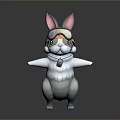 Cute 3D Rabbit Character Wearing Yellow Helmet Goggles And White Fur