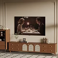 Elegant Interior Design With Paneled Walls Wooden TV Stand Dining Scene And Floor Lamp