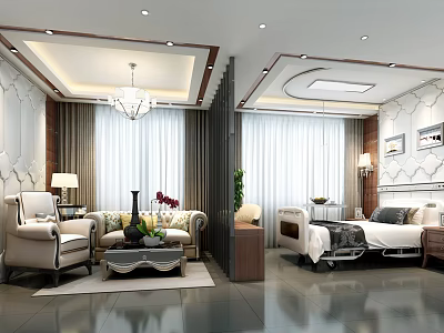 Luxurious Bedroom Interior Design With Sofa Bed Chandelier Curtains And Decorative Elements 3d model