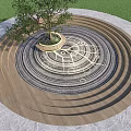 Square Landscape Featuring Circular Design With Central Tree And Decorative Wooden Stone Rings