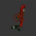 Red Fire Pipeline Valve With Wheel Handle And Pressure Gauge