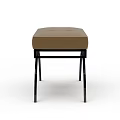 Modern Stool with Beige Padded Seat and Black Metal Curved Legs Design