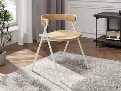 Modern Stylish Dining Chair With Wooden Seat And White Metal Frame In Living Space 3d model