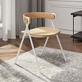 Modern Stylish Dining Chair With Wooden Seat And White Metal Frame In Living Space