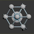 Geometric Structure With Shiny Metal Spheres And Blue Supports On Blue Base