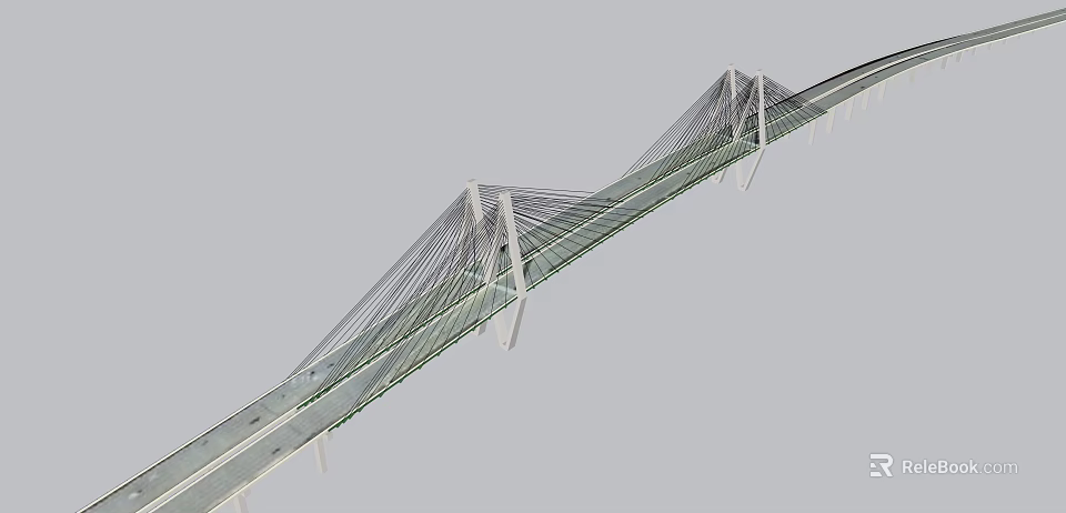 Modern Architectural Cable Stayed Bridge With Steel Cables And Tall Towers Structure 3d model 