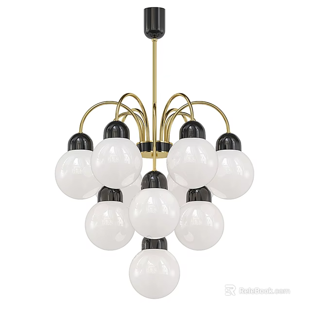 Modern Gold Frame Chandelier With White Spherical Bulbs And Black Accents 3d model 