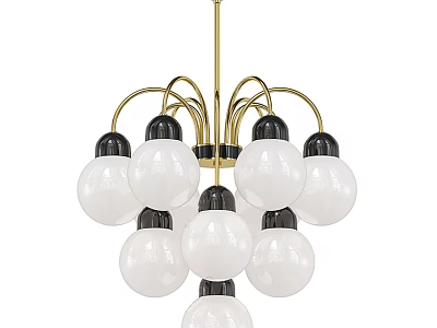 Modern Gold Frame Chandelier With White Spherical Bulbs And Black Accents 3d model