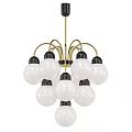 Modern Gold Frame Chandelier With White Spherical Bulbs And Black Accents