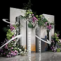 Elegant Wedding Decoration Setup With Floral Arch Geometric Backdrop And Greenery 3d model