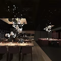 Modern Restaurant Interior Design With Spherical Pendant Lights Wooden Tables And Pink Seats