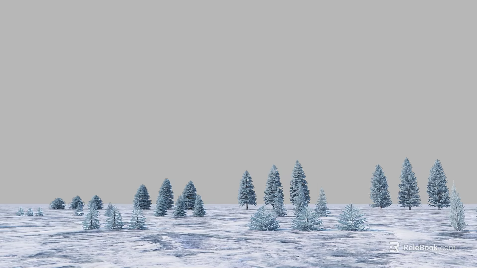 Scenic Winter Snowy Pine Tree Landscape Featuring Frosty Ground And Evergreen Trees 3d model 