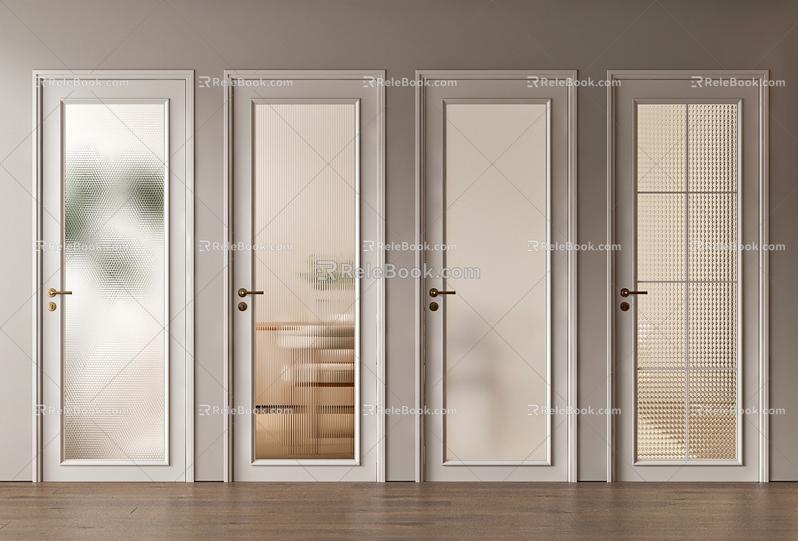 Cream wind kitchen door glass door 3d model