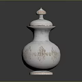 Sculpted Silver Urn With Ornate Lid And Intricate Mountain Wave Carvings