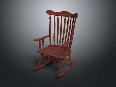 Classic Solid Wood Rocking Chair Featuring Curved Rockers And Vertical Slat Backrest Design 3d model