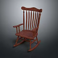 Classic Solid Wood Rocking Chair Featuring Curved Rockers And Vertical Slat Backrest Design