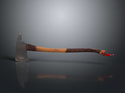 Traditional Metal Axe Weapon With Wooden Handle Wrapped Grip And Red End 3d model