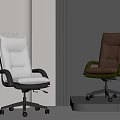 Modern White and Brown Leather Office Chairs with Wheels and Ergonomic Design