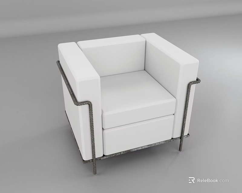 Modern White Single Sofa With Metal Frame And Comfortable Armrest Design 3d model
