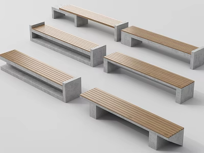 Modern Wooden And Concrete Bench Design For Indoor Outdoor Use 3d model