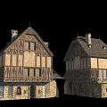 Ancient Architecture With Timber Frame Structure Stone Walls And Sloped Roof Design