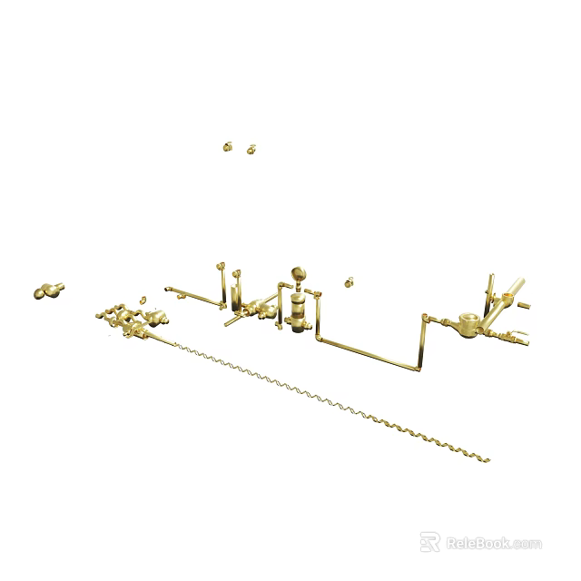 Golden Metal Mechanical Parts Including Chain Connectors And Bolts 3d model 