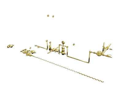 Golden Metal Mechanical Parts Including Chain Connectors And Bolts 3d model