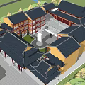 Traditional Chinese Ancient Architecture Complex With Courtyard Gardens And Water Features