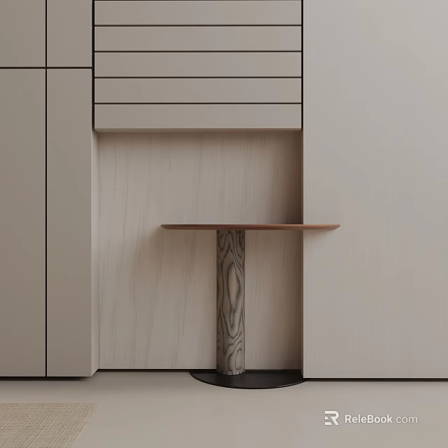 Modern Side Table With Wooden Cylindrical Base In Minimalist Living Room Interior 3d model 