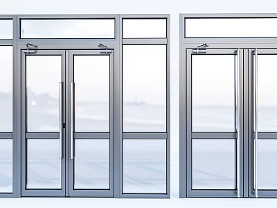 Modern Glass Entry Doors with Sleek Metal Frame and Transparent Panels Design 3d model