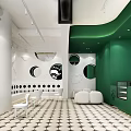 Pinbopo Family Friendly Dessert Shop With White Exterior Green Spherical Decorations And Glass Doors