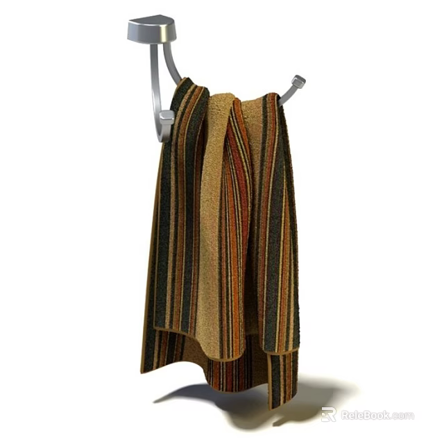 Soft Absorbent Striped Towel Hanging On Metal Hook With Brown Orange Black Stripes 3d model 