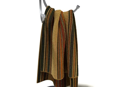 Soft Absorbent Striped Towel Hanging On Metal Hook With Brown Orange Black Stripes 3d model